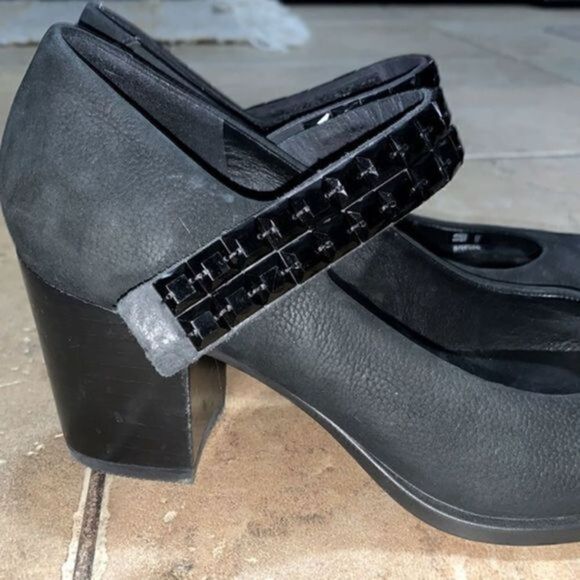 Ecco black wedge heeled pumps with black beaded straps at ankle size 6 - Picture 7 of 11